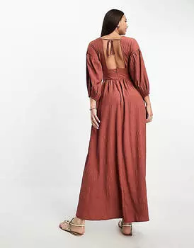 Ржавое платье миди с фактурной решеткой ASOS DESIGN Tall