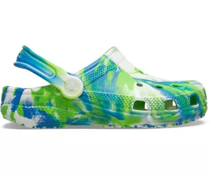 Сабо детские Crocs Classic Glow-in-the-Dark Marbled, голубой/зеленый