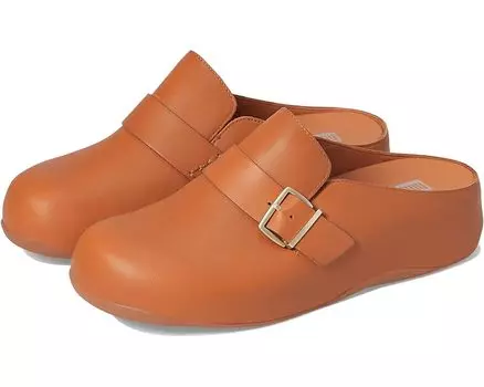 Сабо FitFlop Shuv Buckle-Strap Leather Clogs, цвет Light Tan