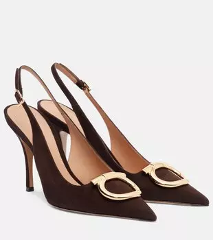 Сабо Sara Maxi Gancini на шлейке из замши Ferragamo, Testa Di Moro