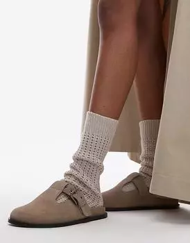 Сабо Topshop Annie из натуральной кожи с пряжкой из серо-коричневой замши