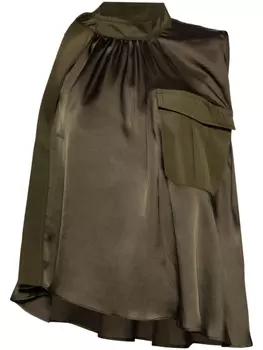 sacai атласная блузка асимметричного кроя, зеленый
