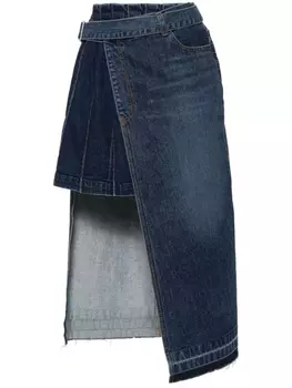 sacai джинсовая юбка миди, синий