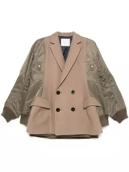 Sacai пиджак со вставками, коричневый