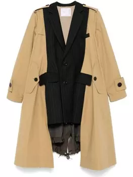 Sacai тренч со вставками, коричневый