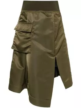 Sacai твиловая юбка асимметричного кроя, зеленый