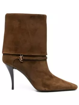 Saint Laurent 85 мм сложенные сапоги, коричневый