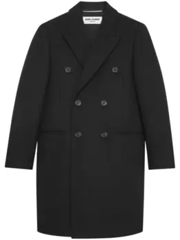 Saint Laurent double-breasted wool coat, черный