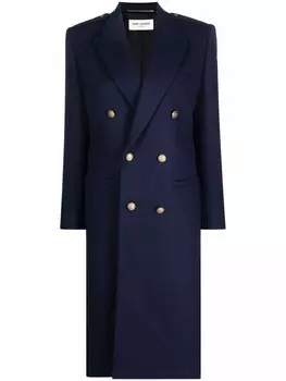 Saint Laurent двубортное пальто строгого кроя, синий