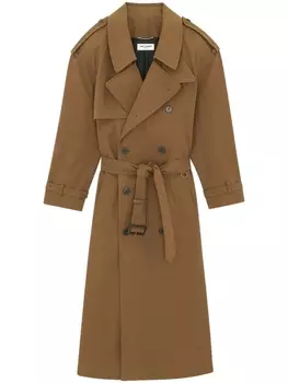 Saint Laurent двубортный тренч, коричневый