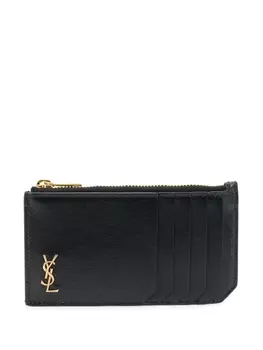Saint Laurent картхолдер на молнии с металлическим логотипом, черный