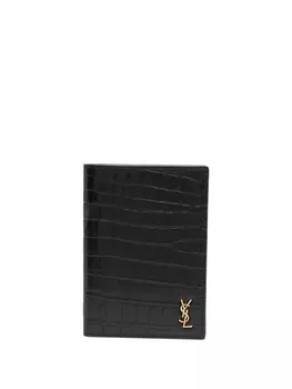 Saint Laurent картхолдер с тисненым логотипом, черный