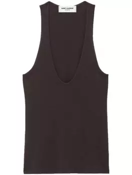 Saint Laurent кашемировый топ с глубоким U-образным вырезом, коричневый