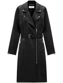 Saint Laurent кожаное пальто, черный