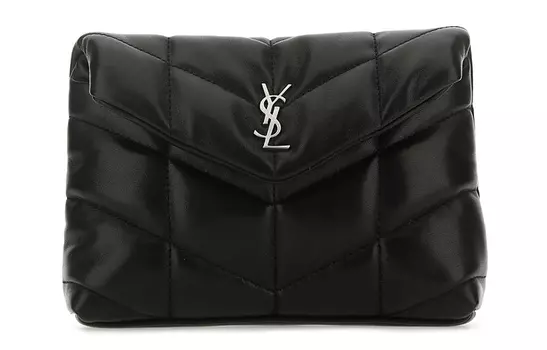 SAINT LAURENT LOULOUPUFFER, стеганая сумка-облако из овчины, сумка-подушка, косметичка, клатч, маленькая женская, черная