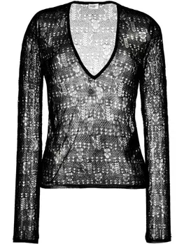 Saint Laurent полупрозрачный топ рыхлой вязки, черный