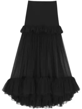 Saint Laurent ярусная юбка миди, черный
