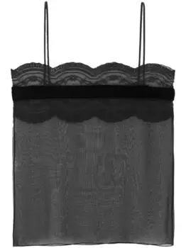 Saint Laurent шелковый топ с кружевной вставкой, черный