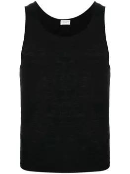 Saint Laurent топ в рубчик с вышитым логотипом, черный
