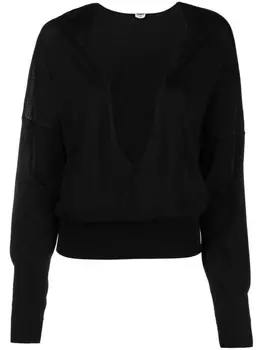 Saint Laurent трикотажный топ с глубоким V-образным вырезом, черный