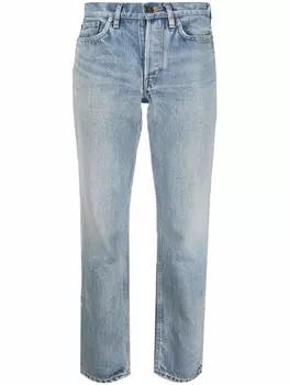 Saint Laurent укороченные джинсы с эффектом потертости, синий
