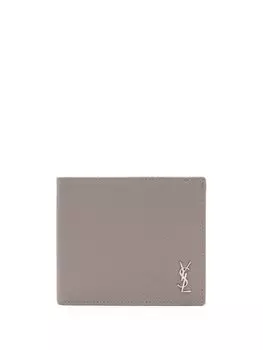 Saint Laurent YSL logo-plaque leather wallet, серый