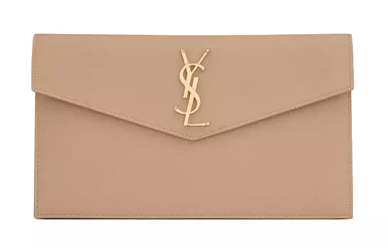 SAINT LAURENT Женские кожаные клатчи-трубы темно-бежевого цвета