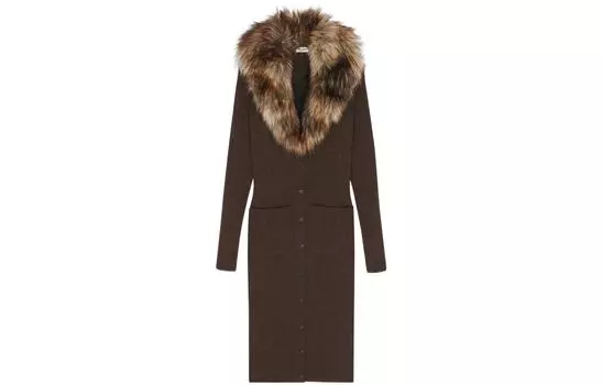 SAINT LAURENT Женское платье с длинными рукавами, цвет Brown