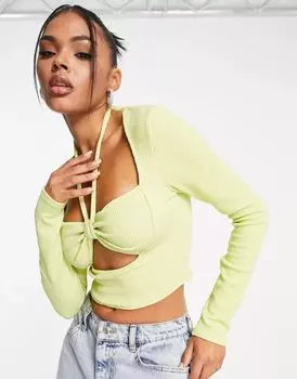 Салатовый топ с длинными рукавами ASOS