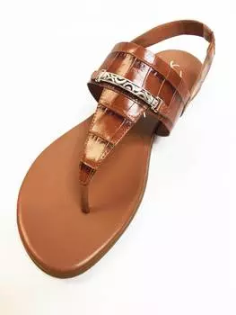Сандалии Annie Luggage Croc Flat Thong Leather In Luggage Tan Brighton