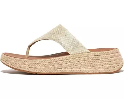 Сандалии FitFlop F-Mode Espadrille Glitz-Canvas Flatform Toe-Thongs, слоновая кость