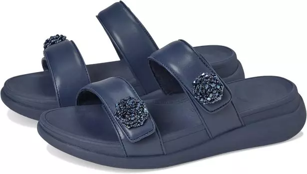 Сандалии FitFlop F-Mode Go Beadie-Button Adj. Flatform 2-Bar Slides, цвет Midnight Navy