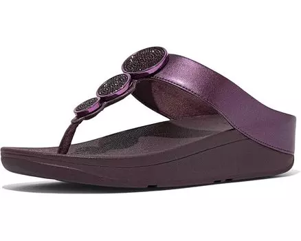 Сандалии FitFlop Halo Bead-Circle Metallic Toe-Post Sandals, цвет Metallic Mauve Wine