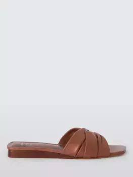 Сандалии John Lewis Lopez Leather Ruched Interwoven Mule, цвет tan