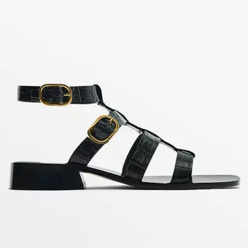 Сандалии Massimo Dutti Leather Flat Slider, черный