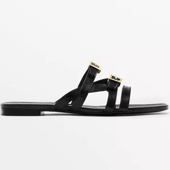 Сандалии Massimo Dutti Leather Strappy Flat Slider, черный