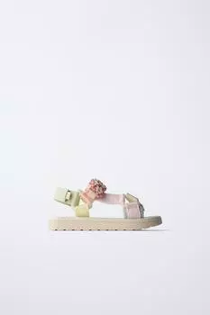 Сандалии с цветочным ремешком ZARA, розовый