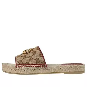 Сандалии (WMNS) Gucci Double g Canvas Straw Woven Fashion Ebony Slippers 620120-KQWM0-9761