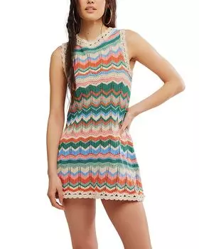 Санди Мэй мини-платье с кружевной вязкой Free People, мультиколор