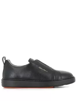Santoni кожаные кроссовки без застежек, черный
