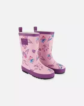 Сапоги из резины с принтом сирень и разноцветные бабочки Deux par Deux, цвет lilac and multicolored butterfly