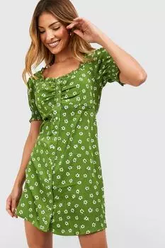 Сарафан с цветочными рукавами Boohoo, зеленый