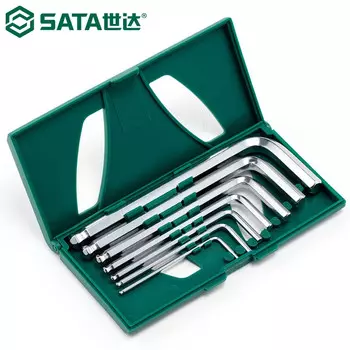 SATA 09125 Набор шестигранных ключей, стандартный шестигранный ключ со сферической головкой, внутренний шестигранный, закаленный, метрический, набор из 7 предметов, 1,5–6 мм