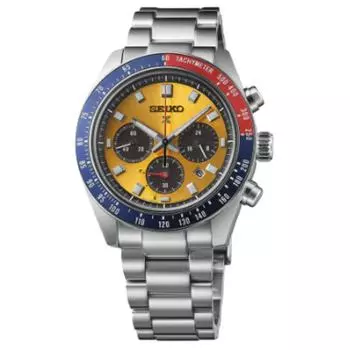 SEIKO Часы мужские с кварцевым механизмом Solar и ремешком из нержавеющей стали 41,4 мм, желтый циферблат