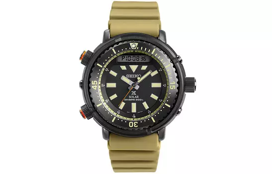 SEIKO Мужские часы Prospe с кварцевым механизмом, резиновым ремешком и черным циферблатом