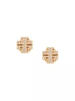 Серьги-гвоздики с кристаллами и логотипом Tory Burch, золотой