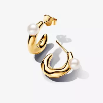 Серьги-кольца Pandora Essence Treated Freshwater Cultured Pearl & Organically Shaped, золото
