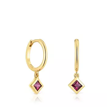 Серьги-кольца Tous Basic Short Charm Colors, серебро с 18-каратным золотым покрытием/родолит