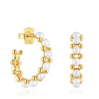 Серьги-кольца Tous Gloss Triple, 20 мм, серебро с 18-каратным золотым покрытием/культивированный жемчуг