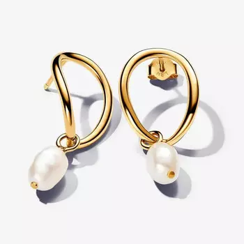 Серьги Pandora Essence Organically Shaped Circle & Baroque Treated Freshwater Cultured Pearl, золото